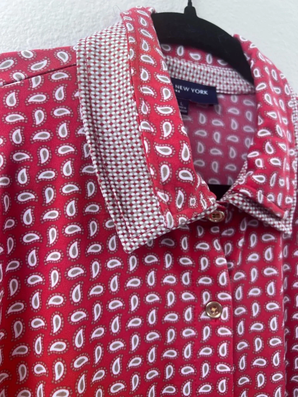 Jones NY Signature Large Paisley Blouse Layered Collar, Golden Buttons, Classic - Picture 4 of 10